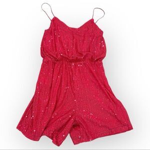 Double Crazy Sparkly Pink Sequin Romper - Size Large